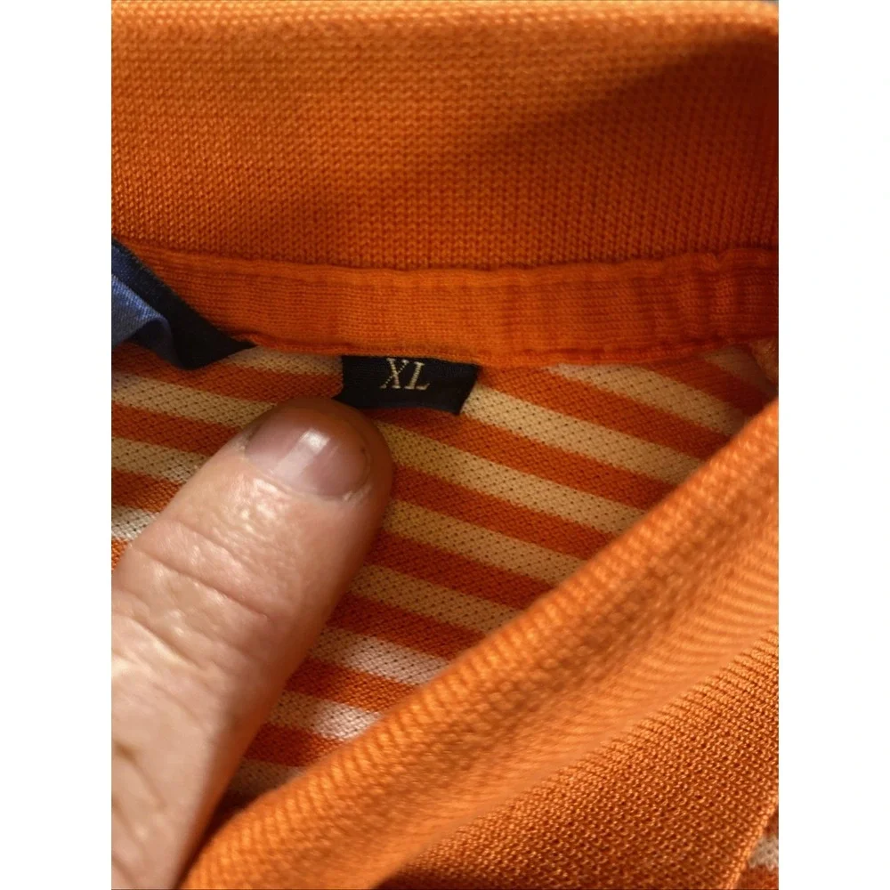 Ralph Lauren Polo Shirt Mens XL‎ Orange White Striped Rugby 90s Retro